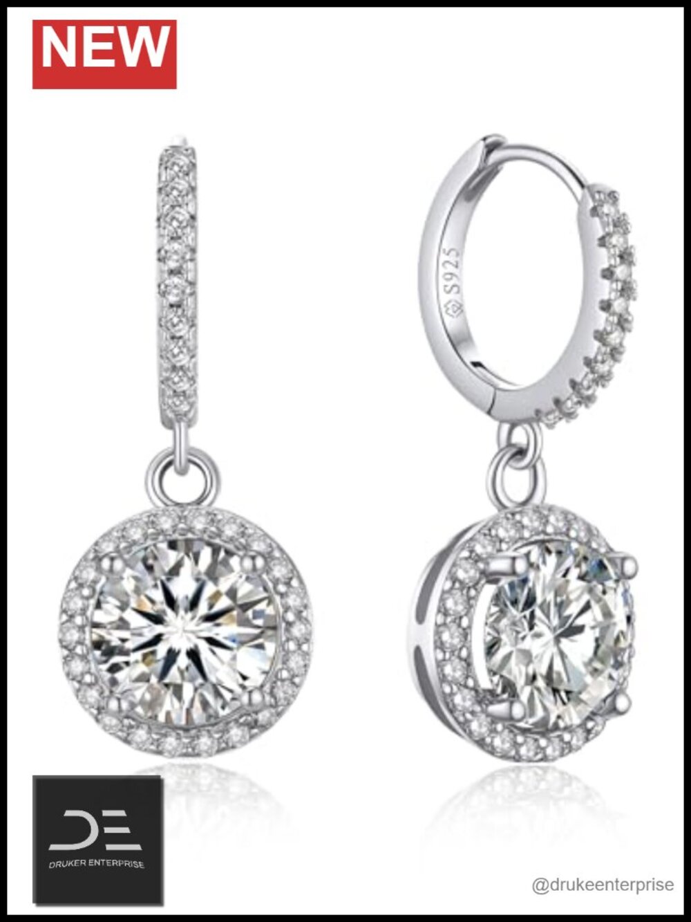 925 Sterling Silver Moissanite Dangle Earrings Huggie Hoop Women's Gift